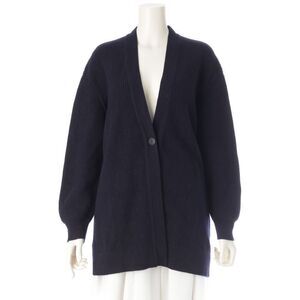 HERMES 24 Years Cashmere Logo Button Ribbed Cardigan Tops 4e2702d1 Navy - 36